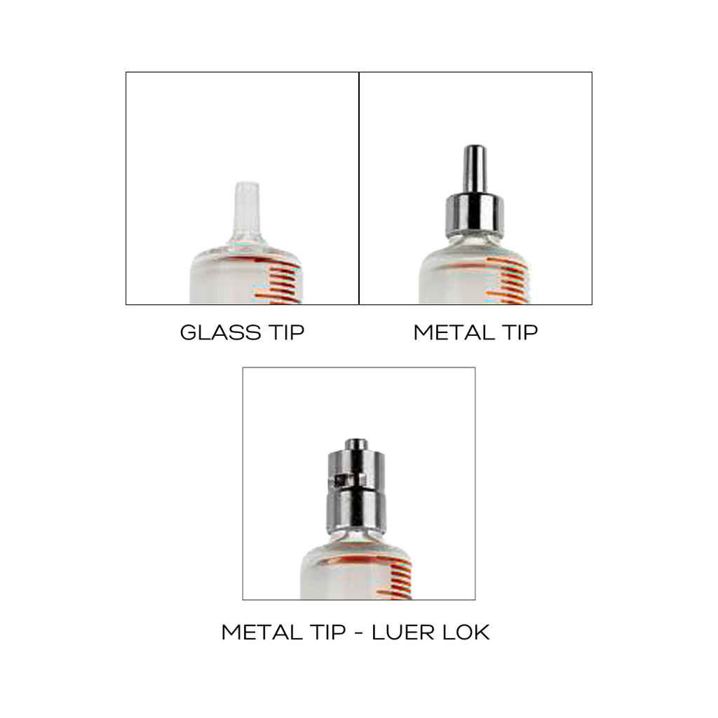 metal tip luer lok glass tip syringe